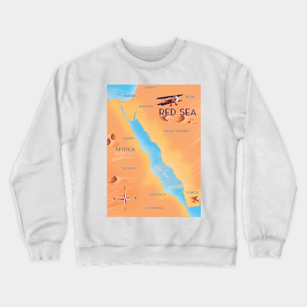 Red Sea Middle East Travel Map Crewneck Sweatshirt by nickemporium1